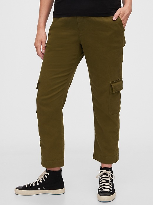 1 of 8 showing, with the color oak moss of product Maternity True Waistband Full Panel Cargo Pants