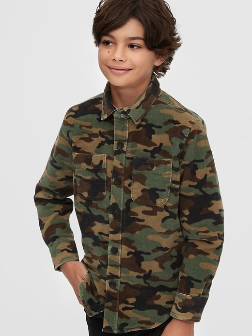2 of 8 showing, with the color green camo of product Kids Camo Cord Chore Jacket
