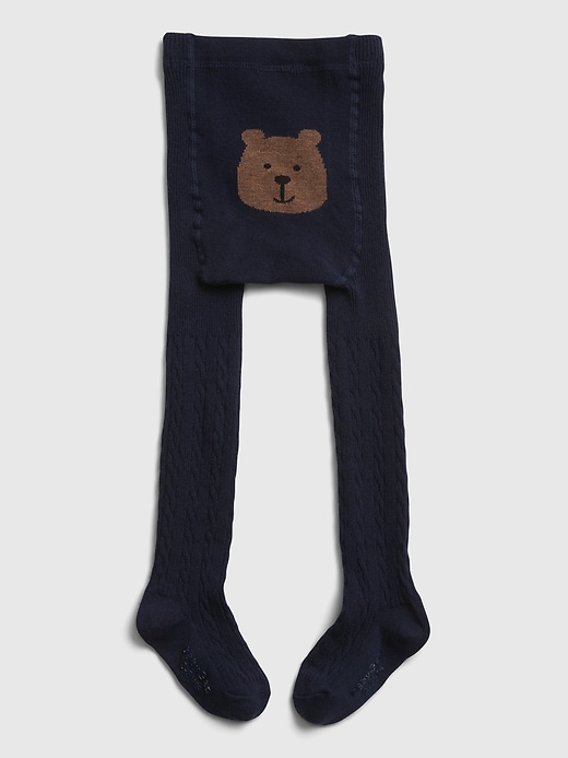 1 of 8 showing, with the color dark night of product Toddler Bear Cable Knit Tights