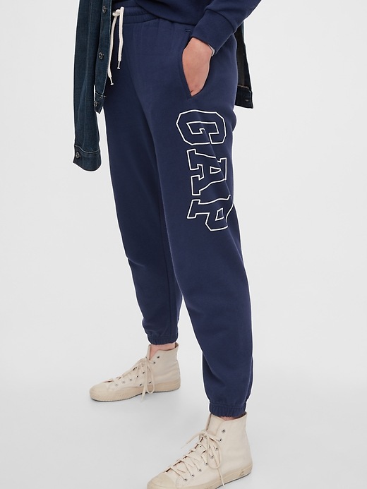 1 of 8 showing, with the color elysian blue of product Gap Logo Heavyweight Easy Joggers