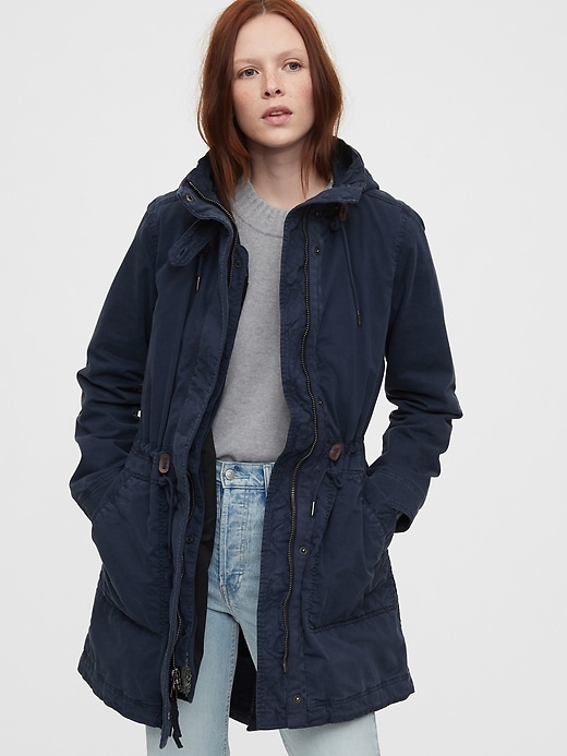 1 of 8 showing, with the color blue indigo of product Utility Parka Jacket