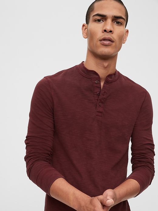 1 of 8 showing, with the color burgundy shiraz of product Slub Henley T-Shirt