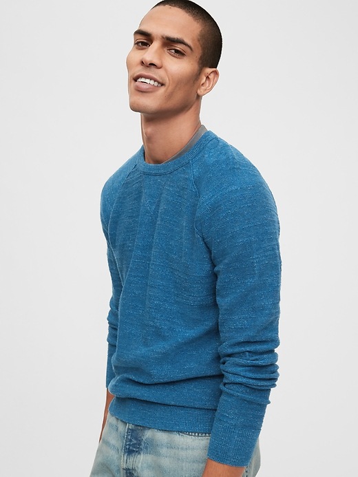 1 of 8 showing, with the color shaded teal green of product Cozy Classic Crewneck Sweater