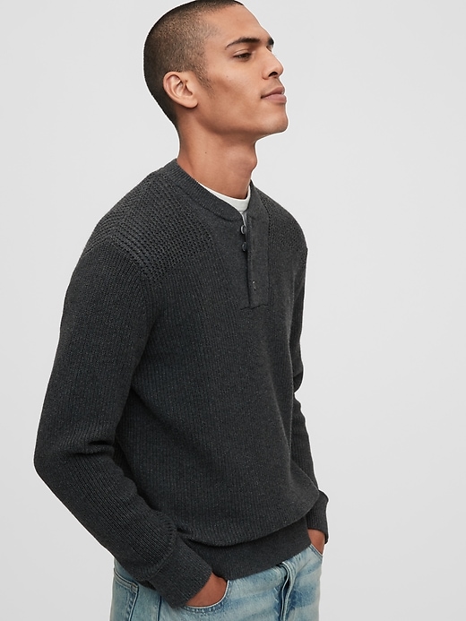 View large product image 1 of 1. Textured Henley Sweater