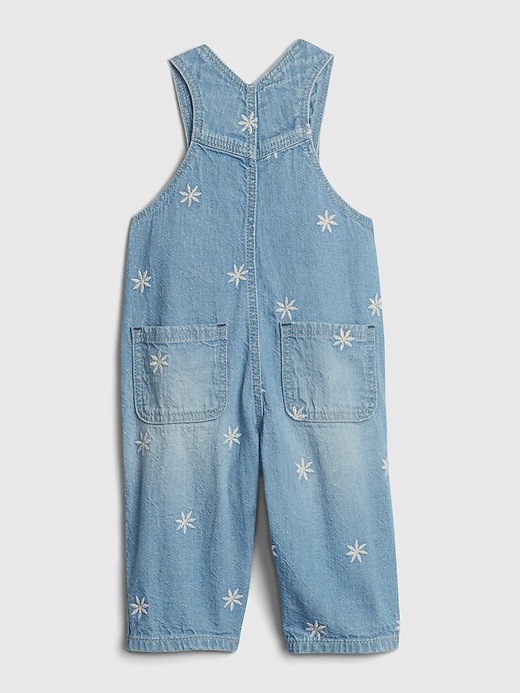 2 of 8 showing, with the color light wash indigo of product Baby Embroidered Denim Overalls