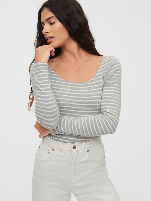 1 of 8 showing, with the color grey & white stripe of product Modern Scoopneck T-Shirt