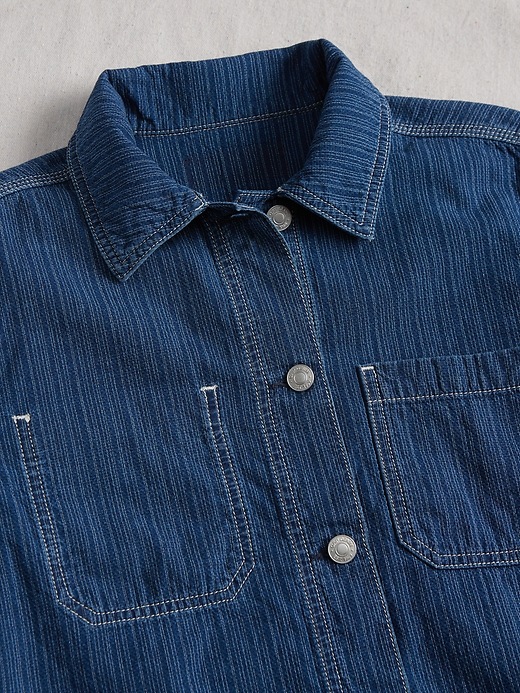 2 of 8 showing, with the color dark indigo of product 1969 Premium Cropped Denim Chore Jacket
