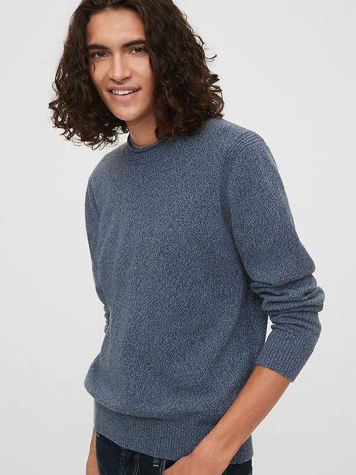 1 of 8 showing, with the color blue heather of product Wool Roll Neck Sweater