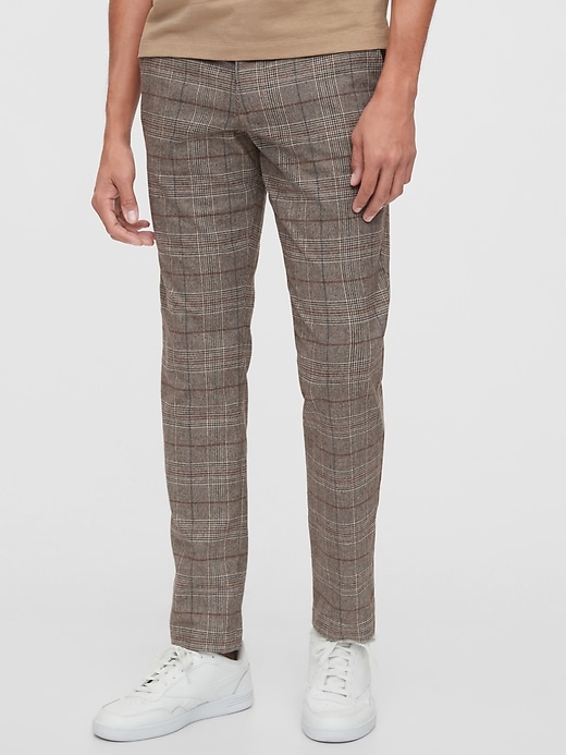 1 of 8 showing, with the color rust/cream plaid of product Slim Taper Pants with Gap Flex
