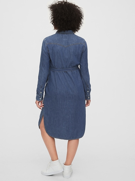2 of 8 showing, with the color medium indigo of product Maternity LENZING™ ECOVERO™ Western Denim Dress