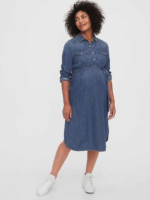 Image number 1 showing, Maternity LENZING&#153 ECOVERO&#153 Western Denim Dress