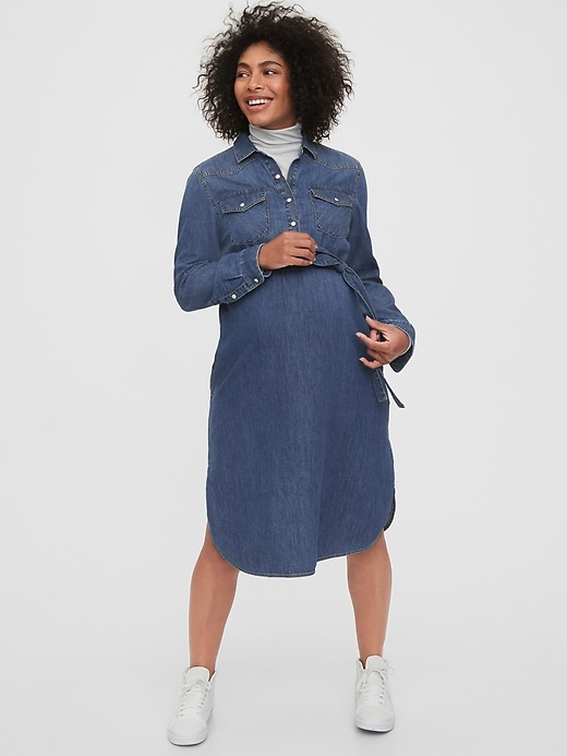 Image number 3 showing, Maternity LENZING&#153 ECOVERO&#153 Western Denim Dress