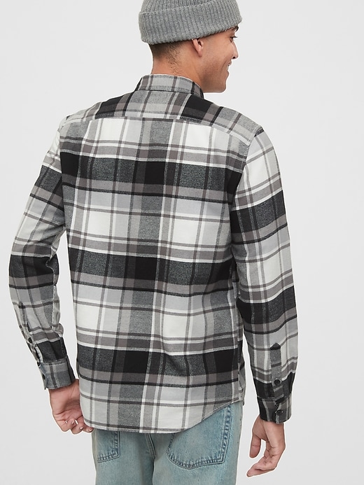 2 of 8 showing, with the color black plaid of product Pocket Flannel Shirt in Standard Fit