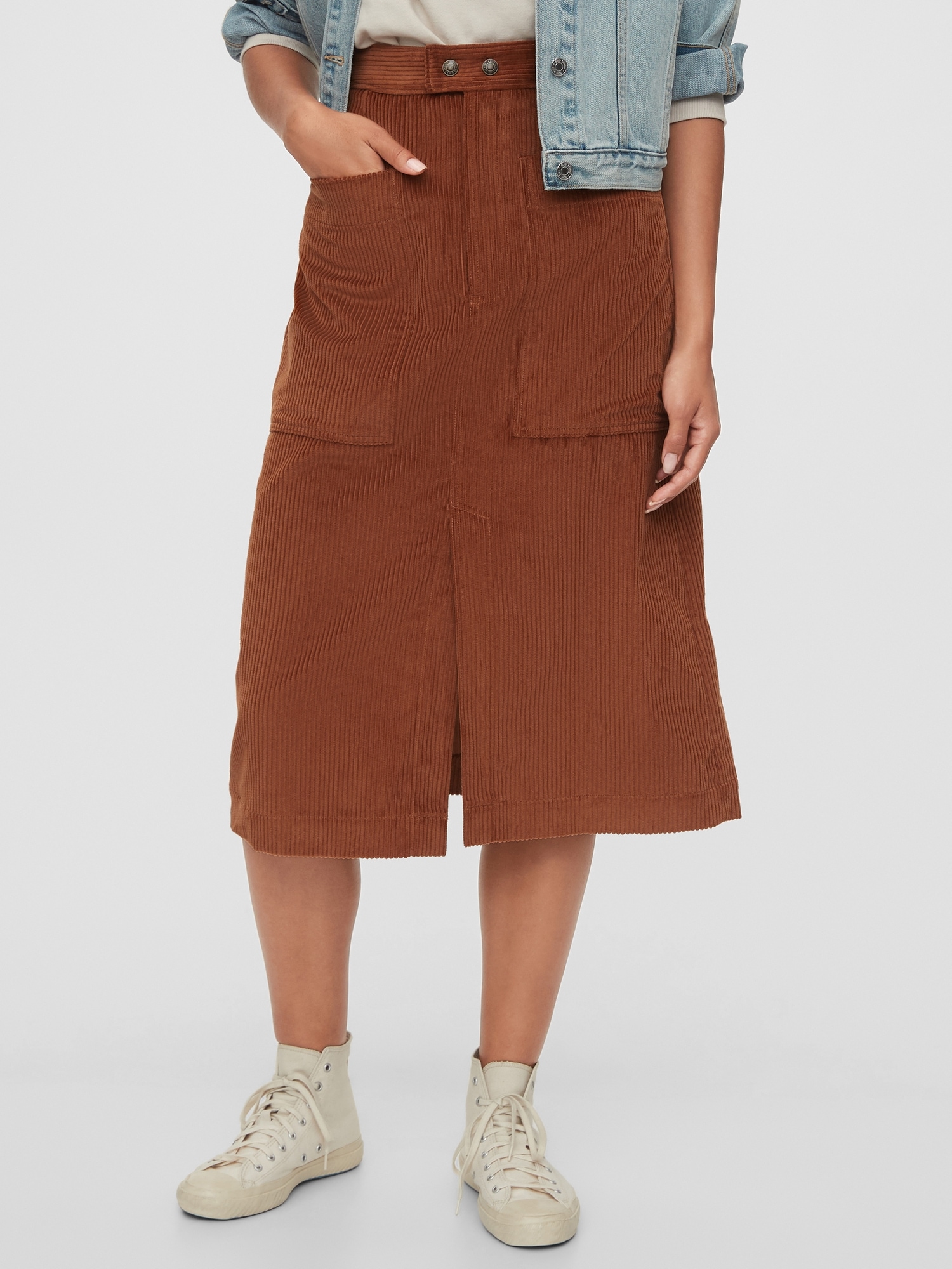 A line Corduroy Midi Skirt Gap