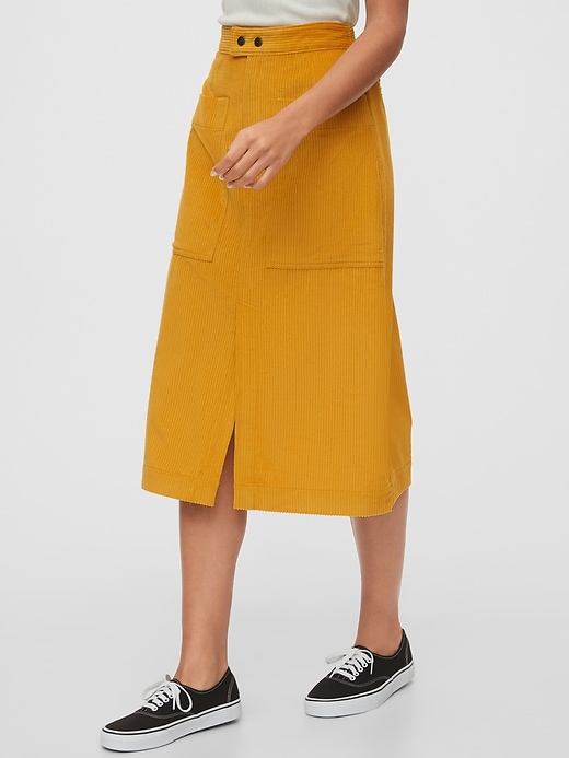 View large product image 1 of 1. A-line Corduroy Midi Skirt