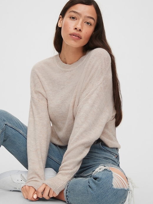 1 of 8 showing, with the color oatmeal beige of product Dolman Crewneck Sweater