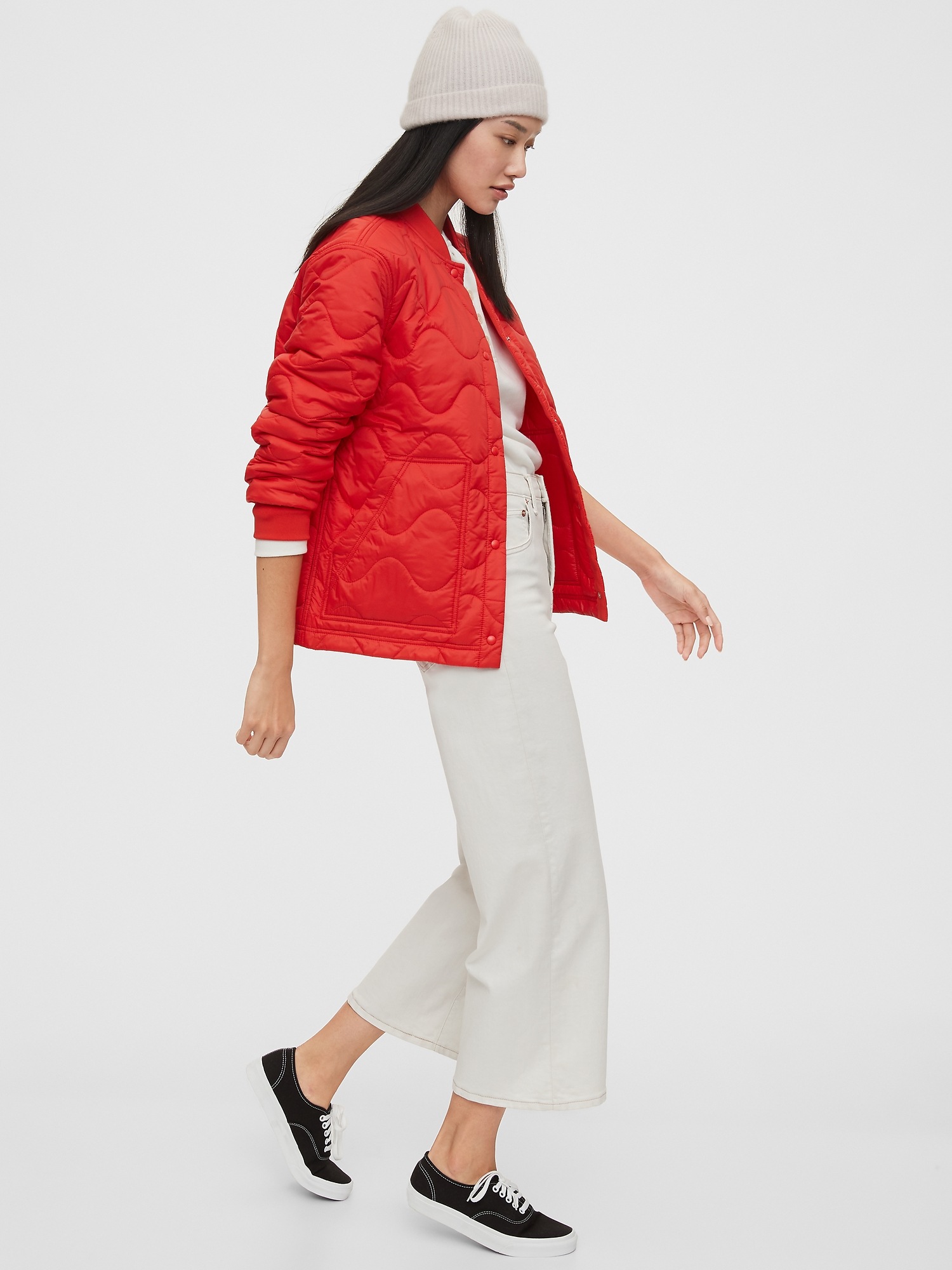 gap red puffer jacket