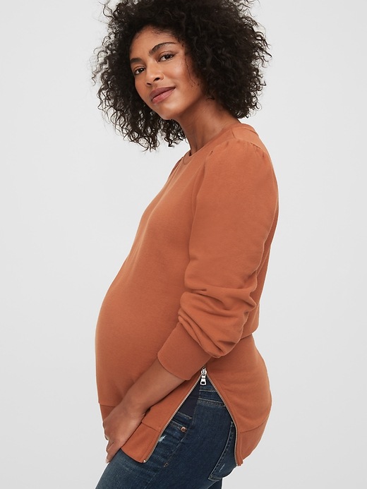 Image number 4 showing, Maternity Nursing Side-Zip Puff Sleeve Sweatshirt