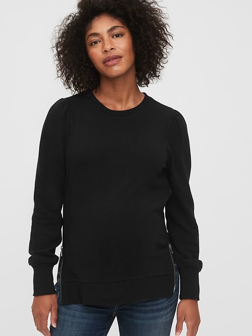 Maternity Nursing Side Zip Puff Sleeve Sweatshirt