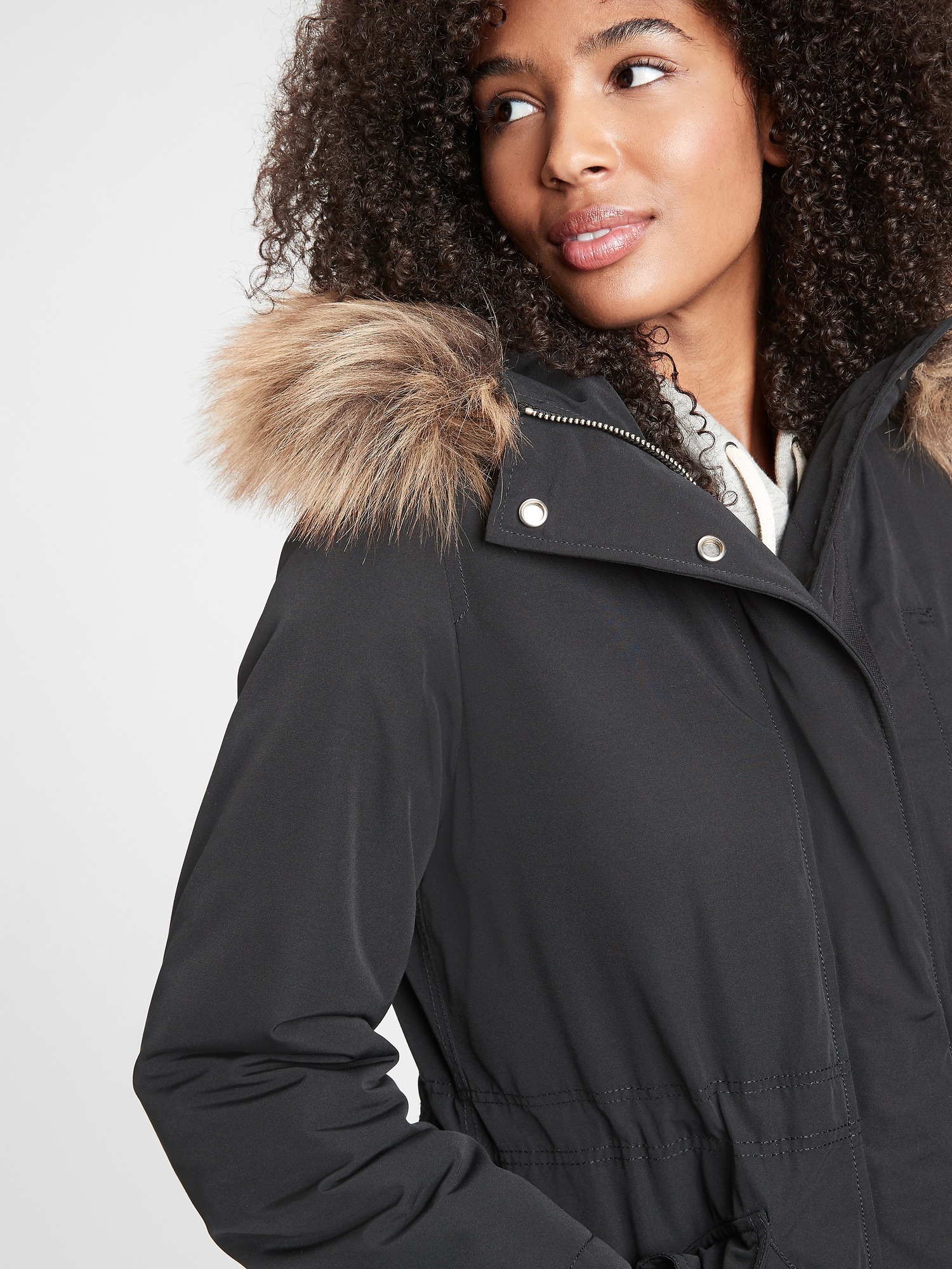 Henleys black parka jacket with faux fur trim online hood