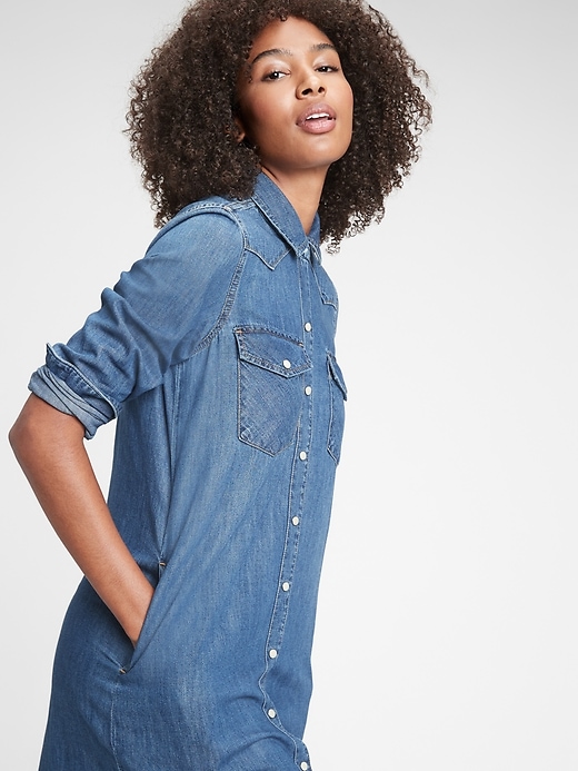 1 of 8 showing, with the color medium indigo of product Denim Shirtdress