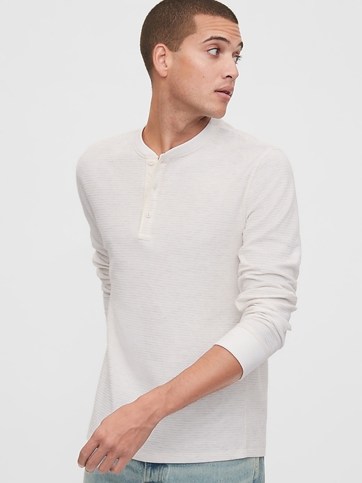 1 of 8 showing, with the color angora cream of product Jacquard Henley T-Shirt