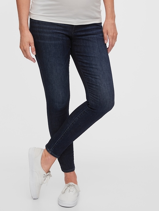 1 of 8 showing, with the color dark indigo of product Maternity Inset Panel Skinny Jeans