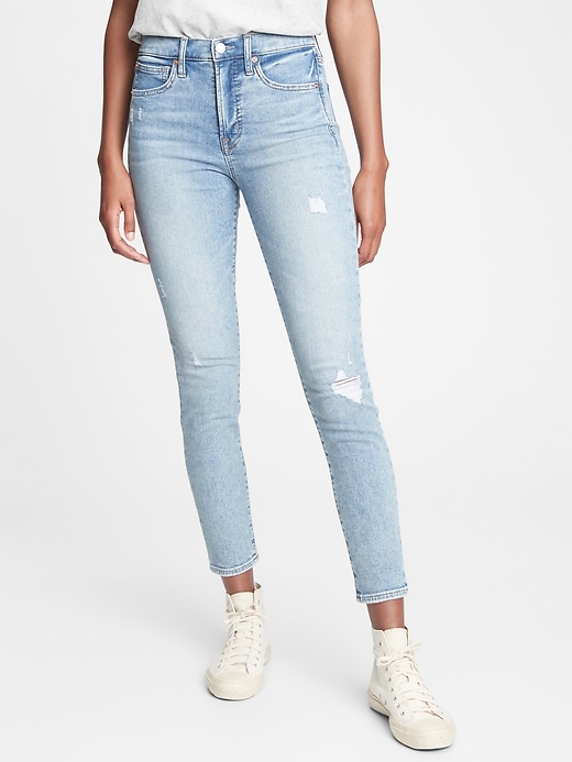 Image number 3 showing, High Rise Distressed True Skinny Jeans with Secret Smoothing Pockets