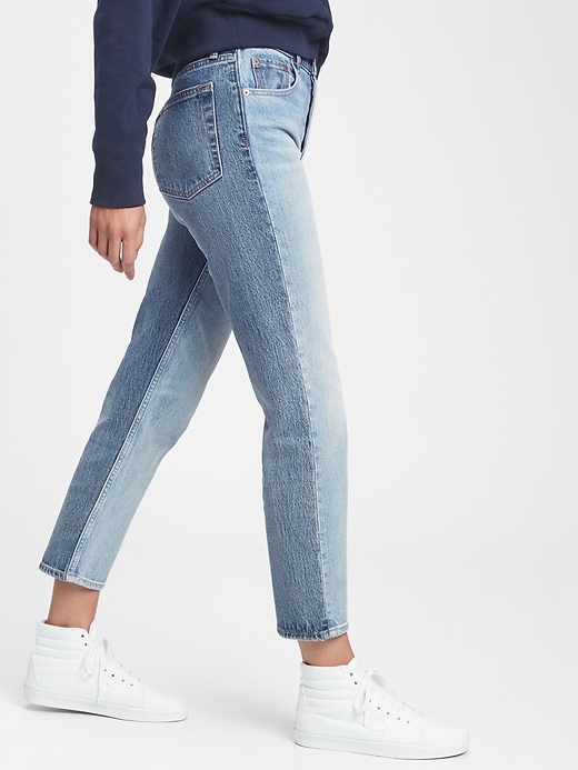 Image number 1 showing, High Rise Two Tone Cheeky Straight Jeans