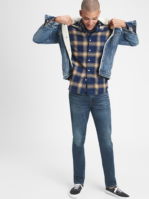 Image number 3 showing, Denim Plaid Shirt in Untucked Fit