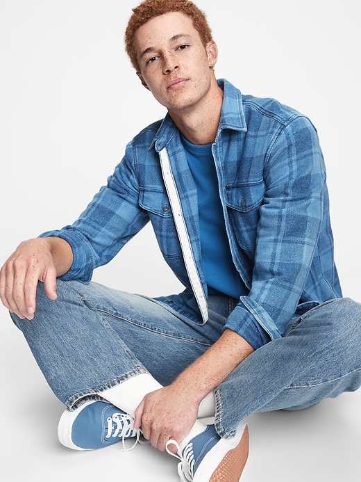 1 of 8 showing, with the color blue plaid of product Plaid Worker Shirt in Standard Fit