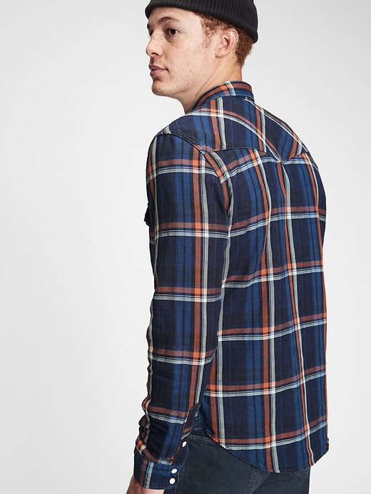 2 of 8 showing, with the color red plaid of product Denim Western Shirt