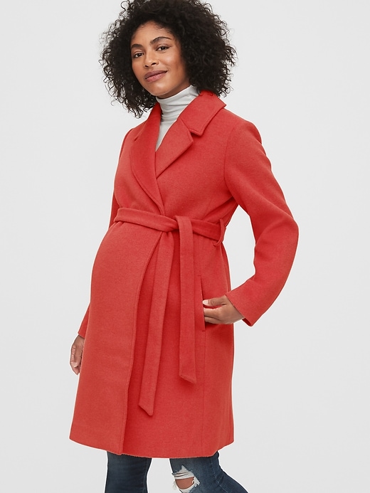 View large product image 1 of 1. Maternity Wool Blend Wrap Coat