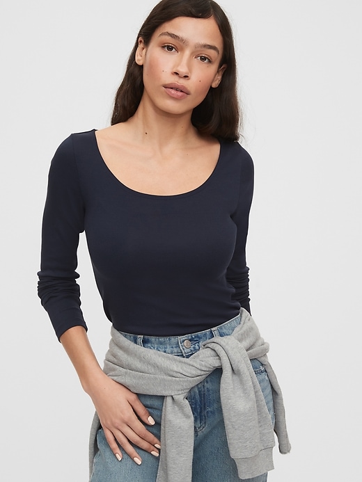 1 of 8 showing, with the color blue indigo of product Modern Scoopneck T-Shirt