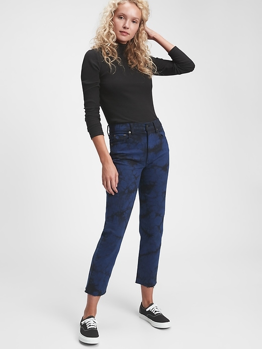 1 of 8 showing, with the color blue tie dye of product High Rise Cheeky Straight Jeans