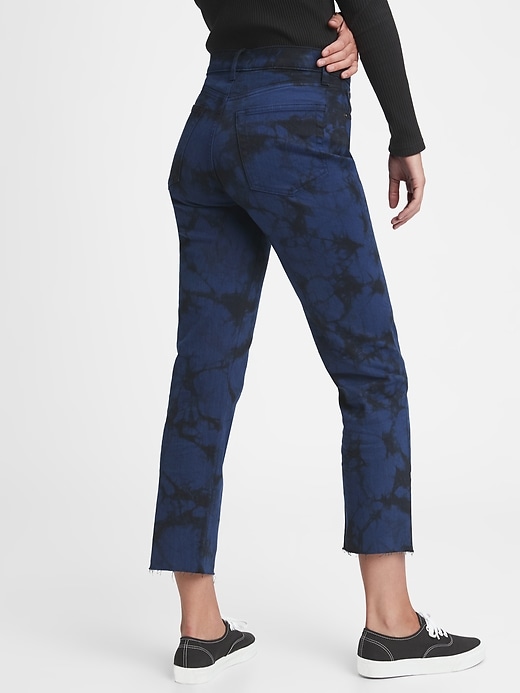 2 of 8 showing, with the color blue tie dye of product High Rise Cheeky Straight Jeans