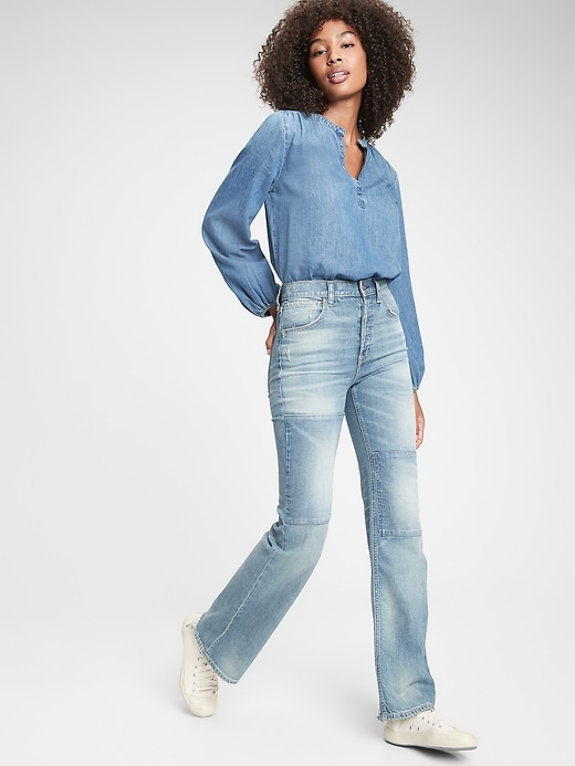 1 of 8 showing, with the color medium indigo of product Denim Popover Shirt