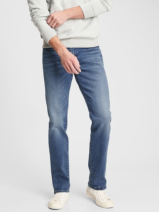 1 of 8 showing, with the color worn medium blue of product Easy Temp Straight Jeans with Washwell