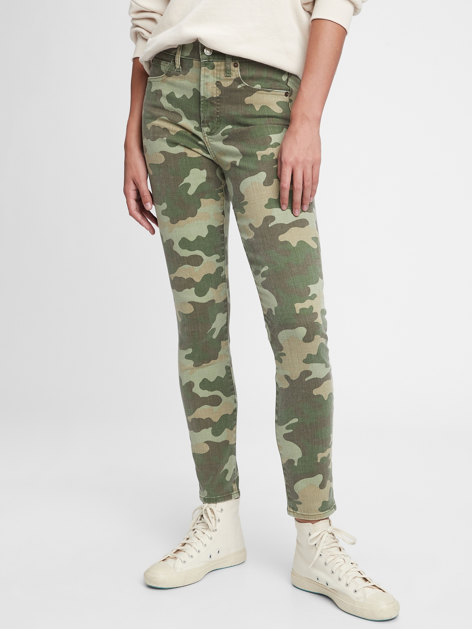 high rise camo jeans