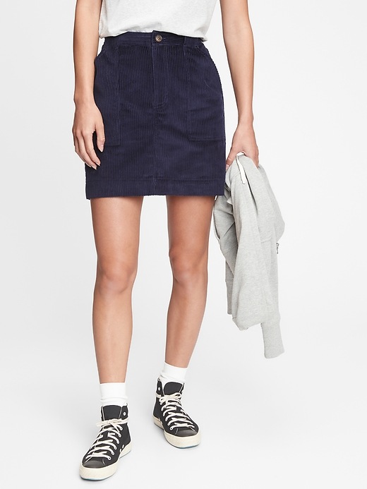 1 of 8 showing, with the color navy blue of product Corduroy Mini Skirt