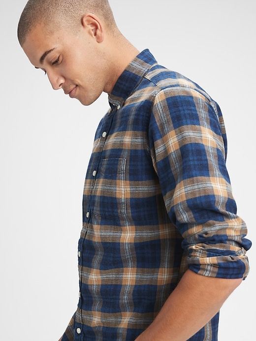 Image number 1 showing, Denim Plaid Shirt in Untucked Fit