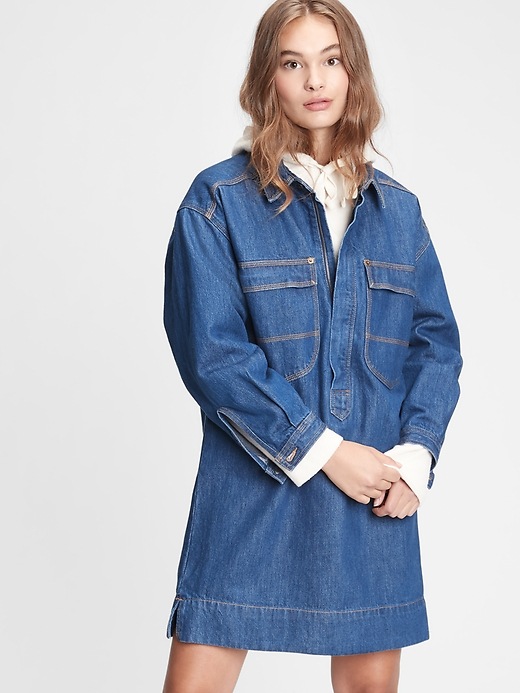 1 of 8 showing, with the color medium wash of product Workforce Collection Denim Dress