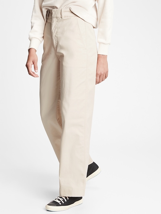 1 of 8 showing, with the color pumice stone beige of product High Rise Barrel Khaki Pants