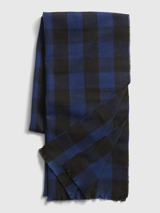 1 of 8 showing, with the color blue buffalo plaid of product Recycled Brushed Scarf