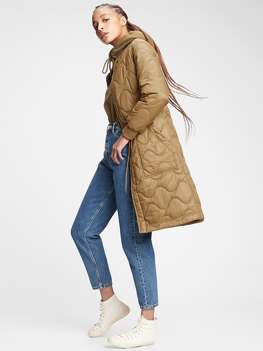 1 of 8 showing, with the color amber green of product Upcycled Quilted Puffer Coat