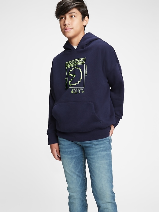 1 of 8 showing, with the color dark night of product Teen &#124 Pac-Man Oversized Graphic Hoodie