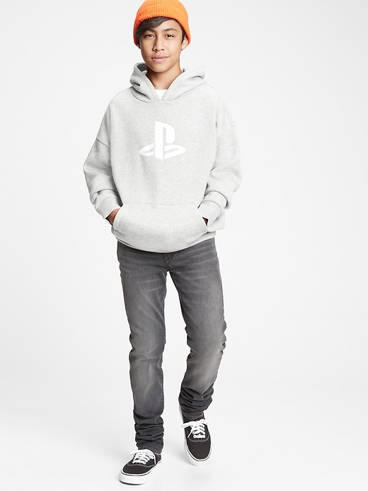 1 of 8 showing, with the color light heather gray of product Teen &#124 PlayStation Oversized Graphic Hoodie