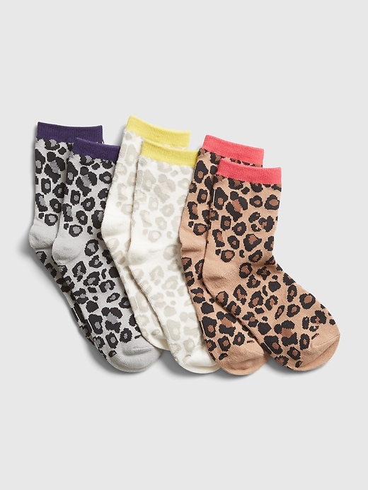 View large product image 1 of 1. Kids Leopard Print Crew Socks (3-Pack)
