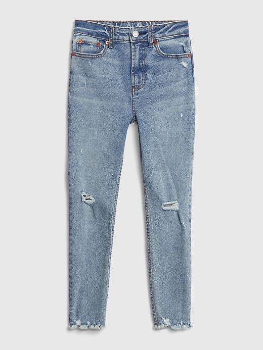 2 of 8 showing, with the color medium wash of product Teen Destructed Sky High Rise Skinny Ankle Jeans with Stretch