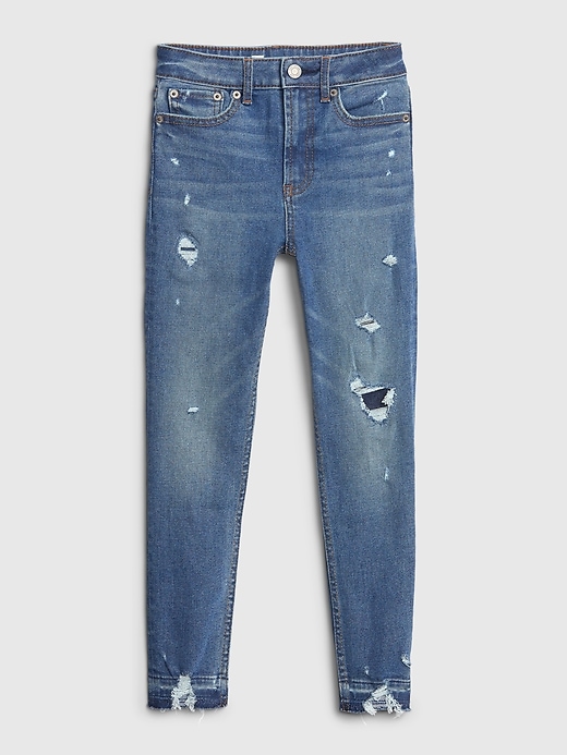 2 of 8 showing, with the color medium wash of product Teen Destructed Sky High Rise Skinny Ankle Jeans with Stretch
